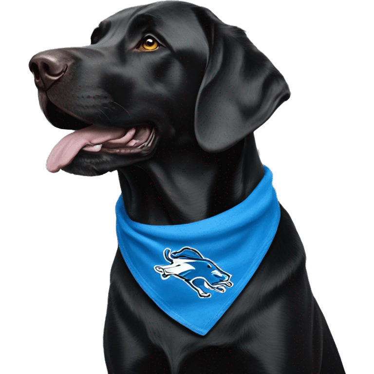 Large Black Lab dog in a Detroit Lions bandana  emoji