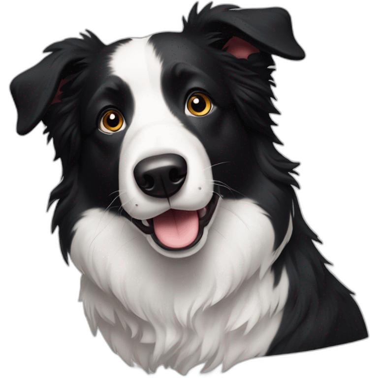 A black and white border collie with an skewed white spot on his head emoji