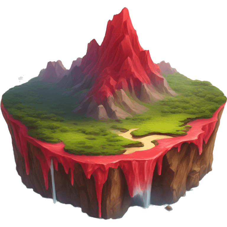 Floating island mountain wasteland with red water rivers emoji