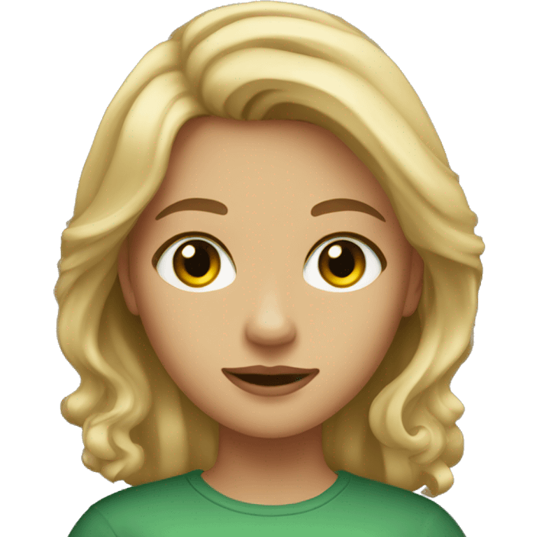 a girl with middle length dirty blonde hair, gold-orange-green eyes emoji