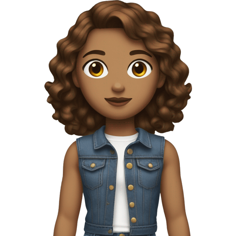 next to short,brown hair,hazel eyes,white, black cropped top, and blue jeans with white shoes on emoji