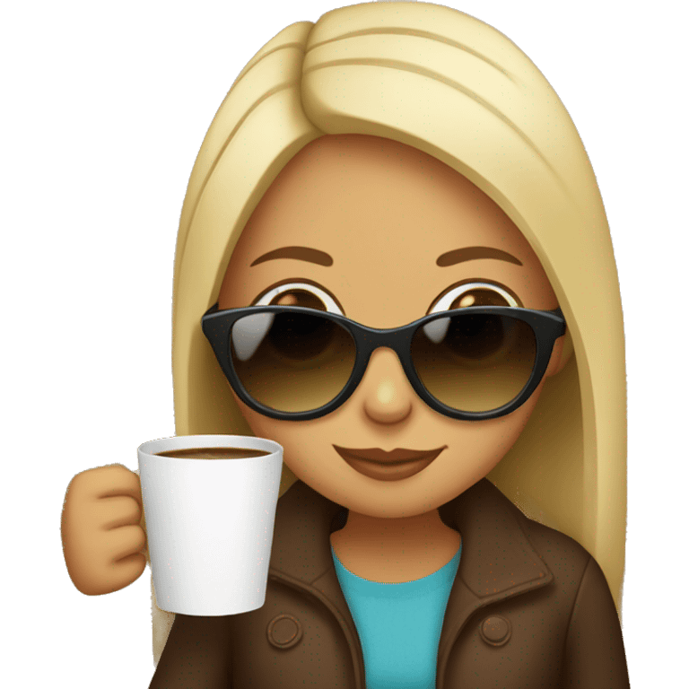 Girl drinking coffee with sunglasses  emoji