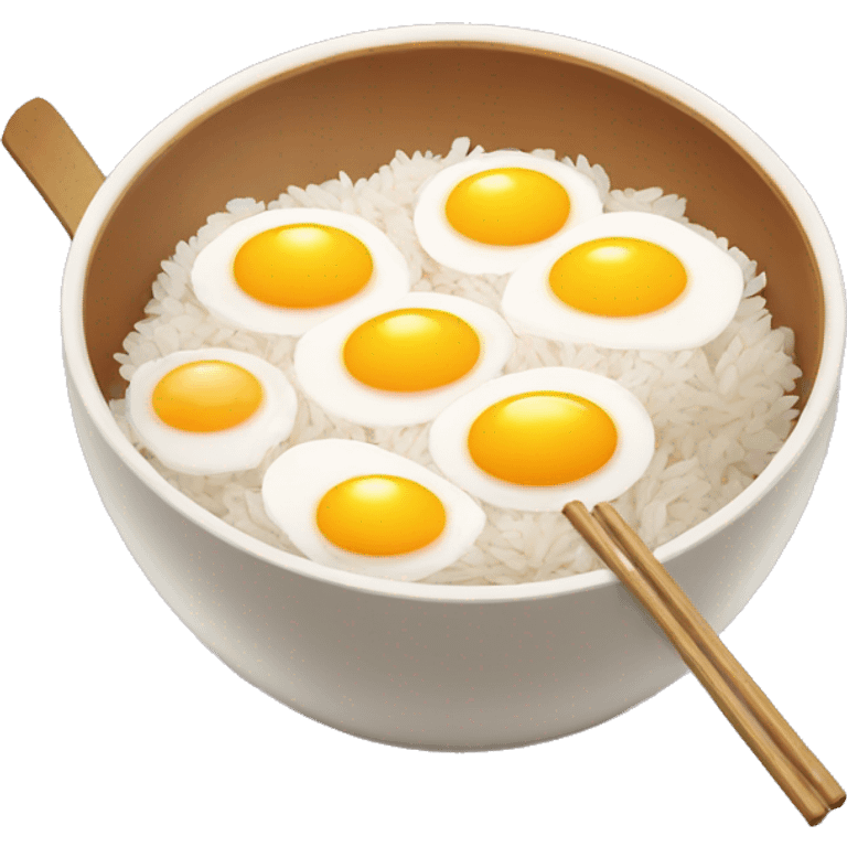 a bowl of rice with double yolk egg and two chicken drumstick emoji