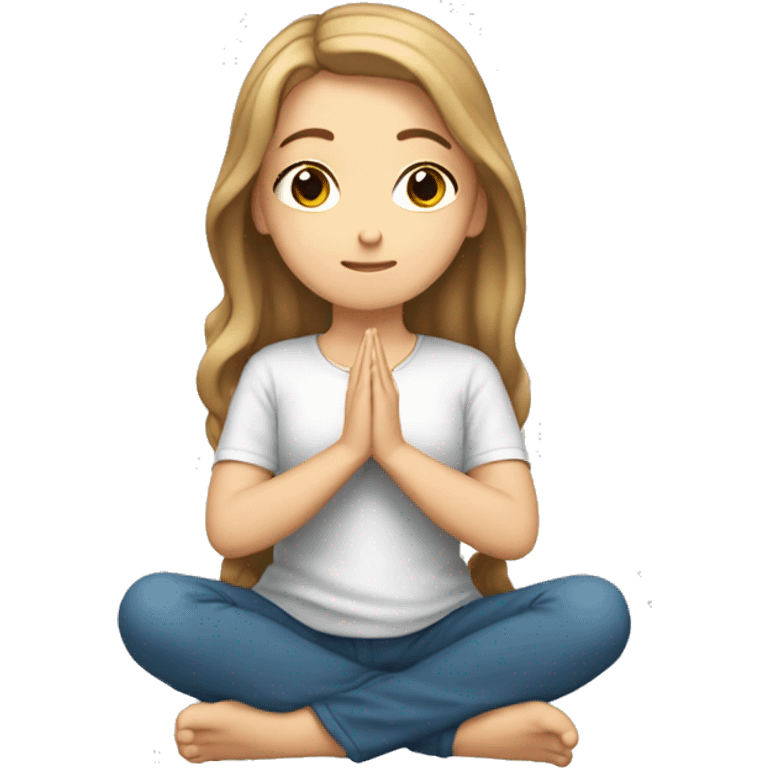 White girl with light brown hair kneeling, praying to God emoji