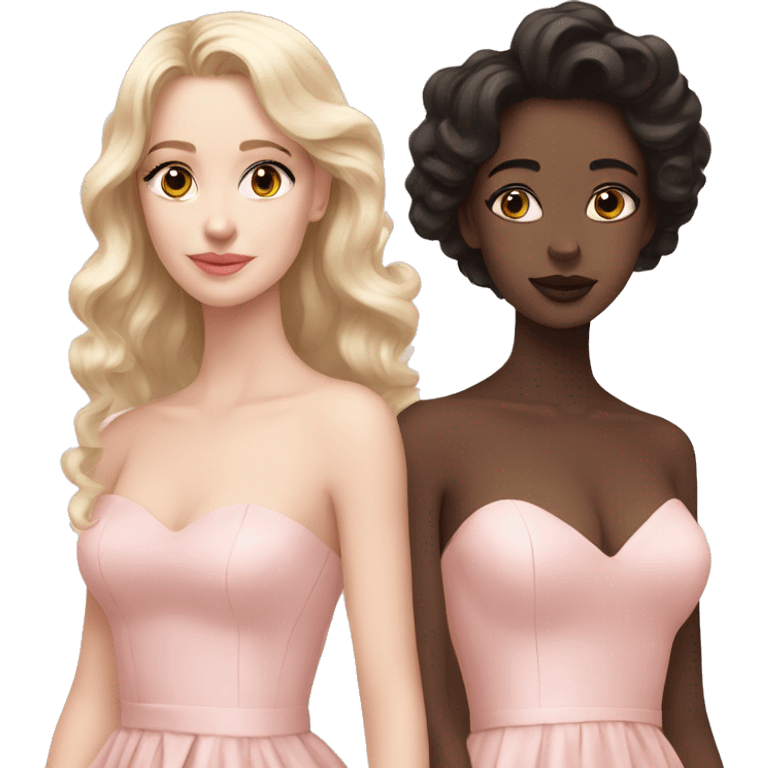 two women, pale pink gowns, beautiful, aesthetic emoji