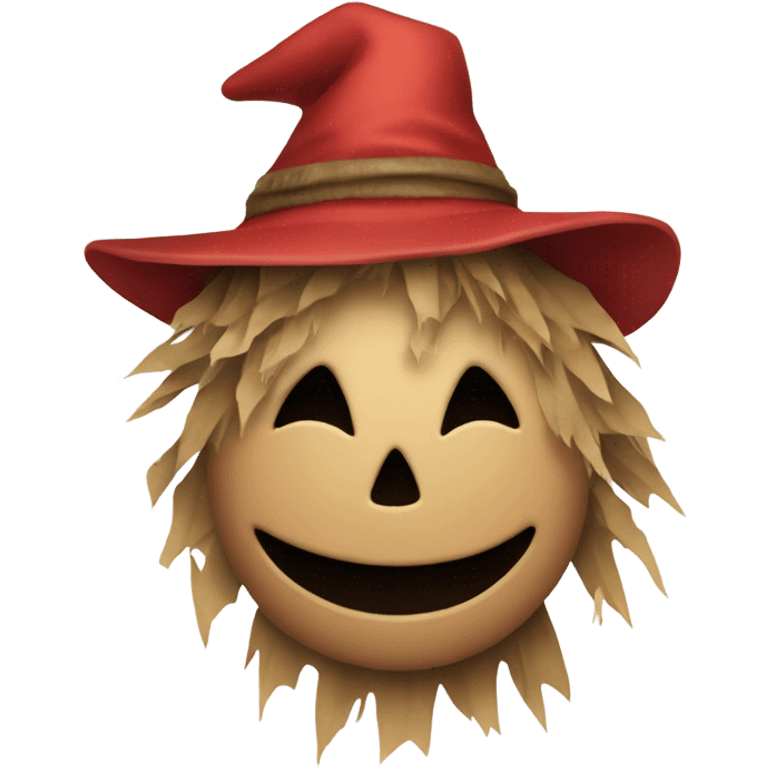 A relatively scary scarecrow wearing a red dress and winking emoji