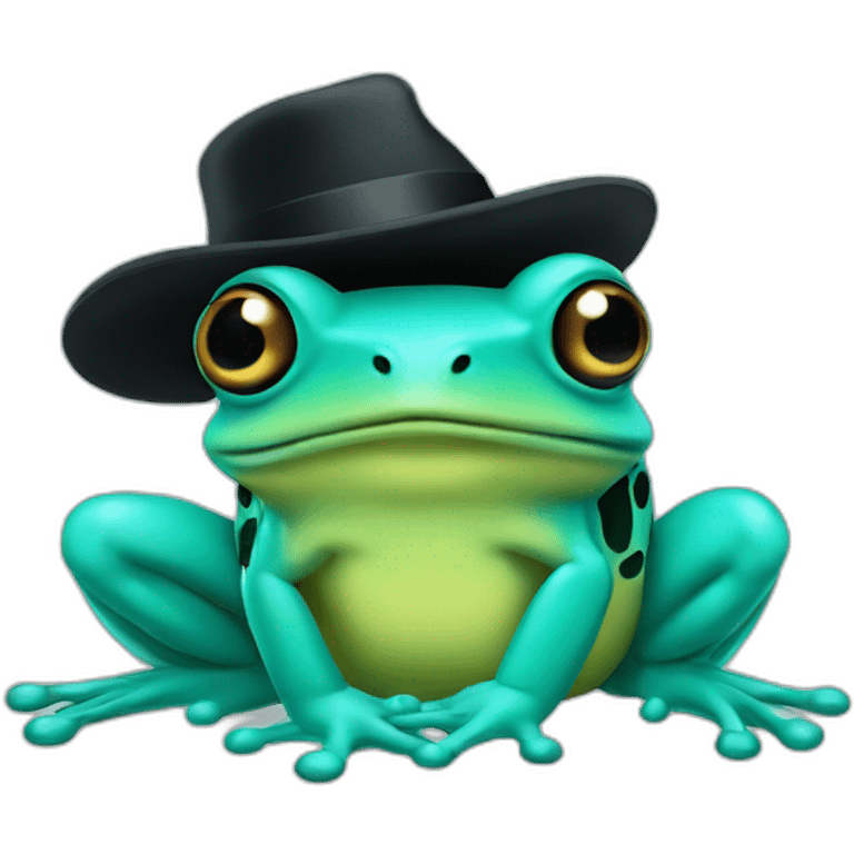 Turquoise frog with a black hat emoji