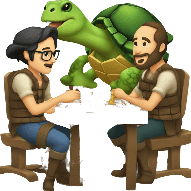 Tortuga con barba y coleta jugando al ajedrez  emoji