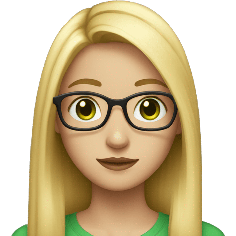 nerd girl with green eyes and long straight blonde hair  emoji