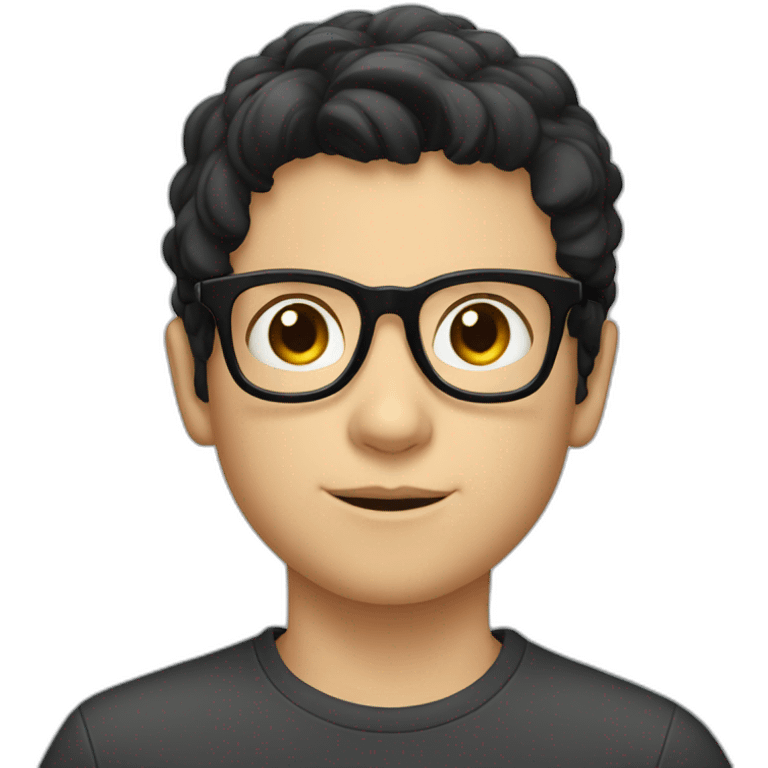 A young white boy with black hair wearing clear glasses  emoji