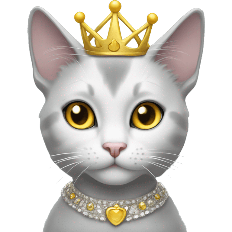 gray and white tuxedo cat with yellow eyes wearing a princesscrown  emoji