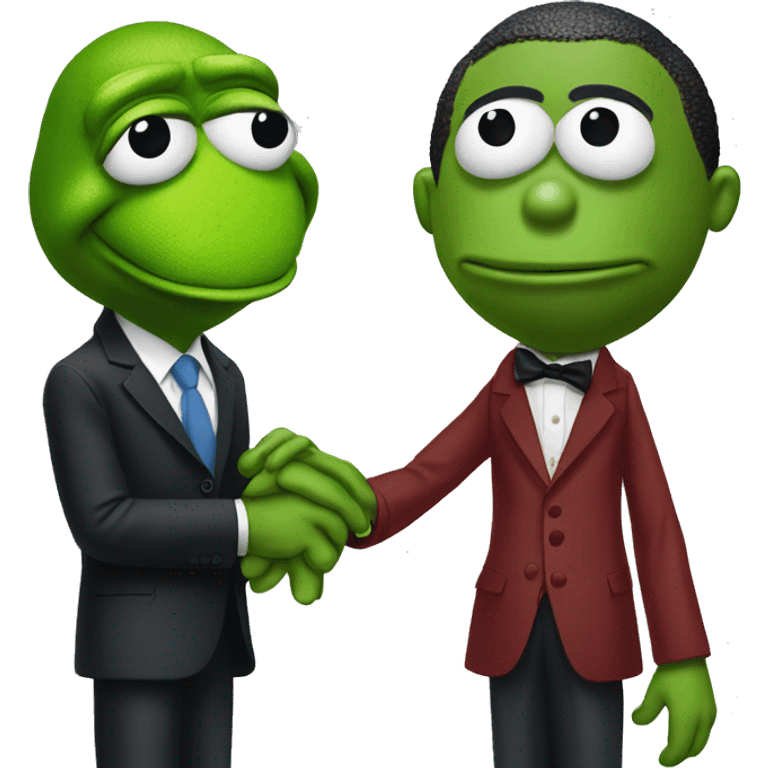 Obama and Kermit the frog holding hands emoji