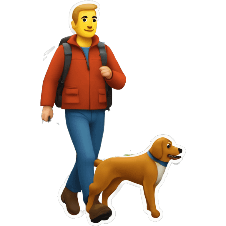 there is a man and a dog walking in the mountains, in style of kyrill kotashev, mountain label, shoulder patch design, logo, logo, by Konstantin Savitsky, by Roman Bezpalkiv, by Serhii Vasylkivsky, patch design, by Ivan Mrkvička, by Nikola Avramov emoji