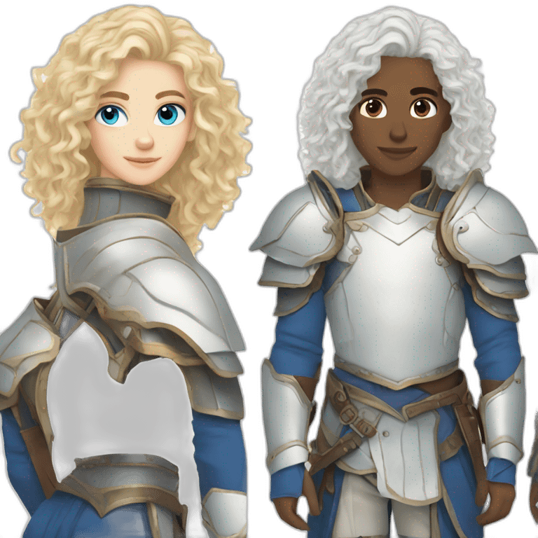 white androgynous guy white long curly hair armor blue eyes emoji