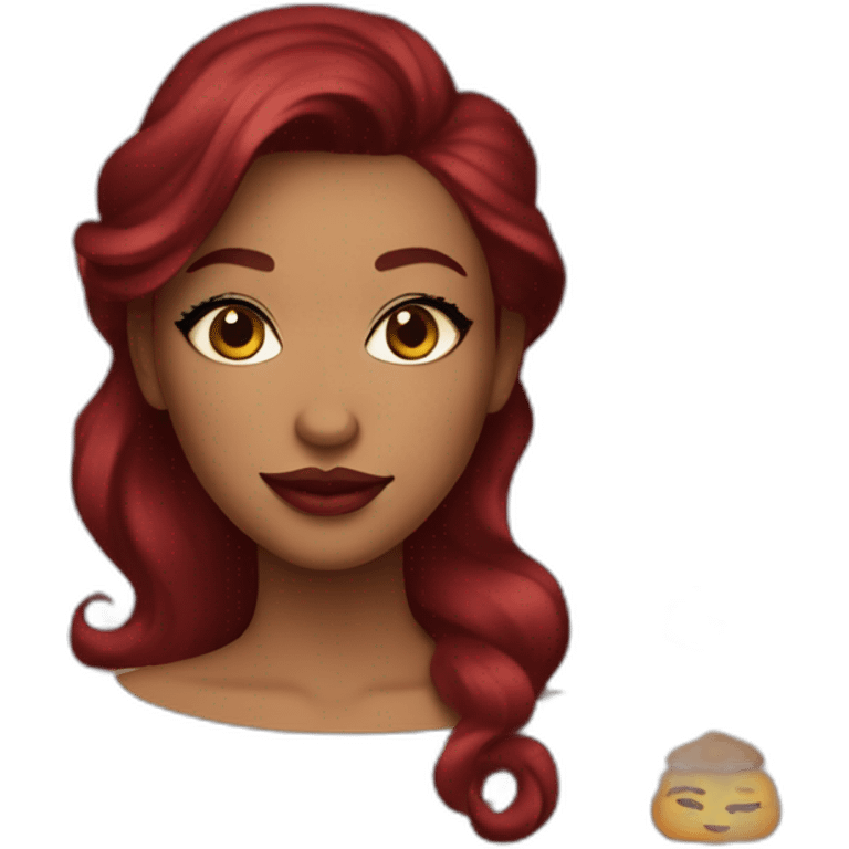 Emoji girl with honey tone skin with burgundy hair and big lips with lip liner and almond eyes emoji