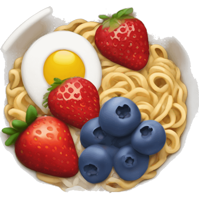 something with blueberries , strawberries , cherries and ramen emoji