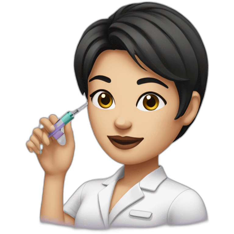 Beautician with an injection with black hair and short hair emoji