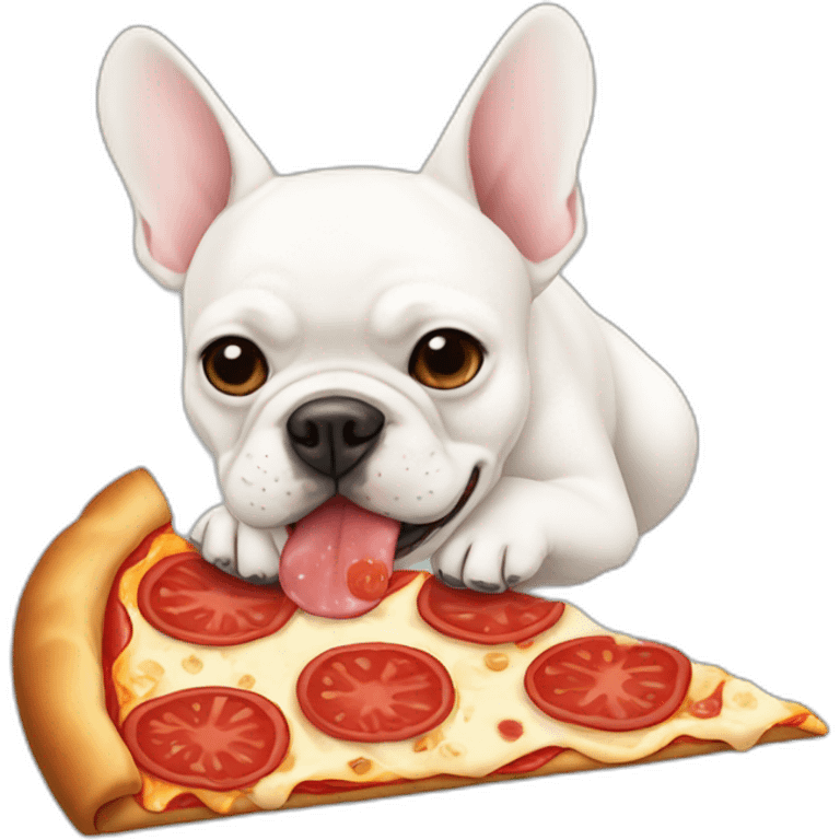 white FRENCH BULLDOG-eating pizza emoji