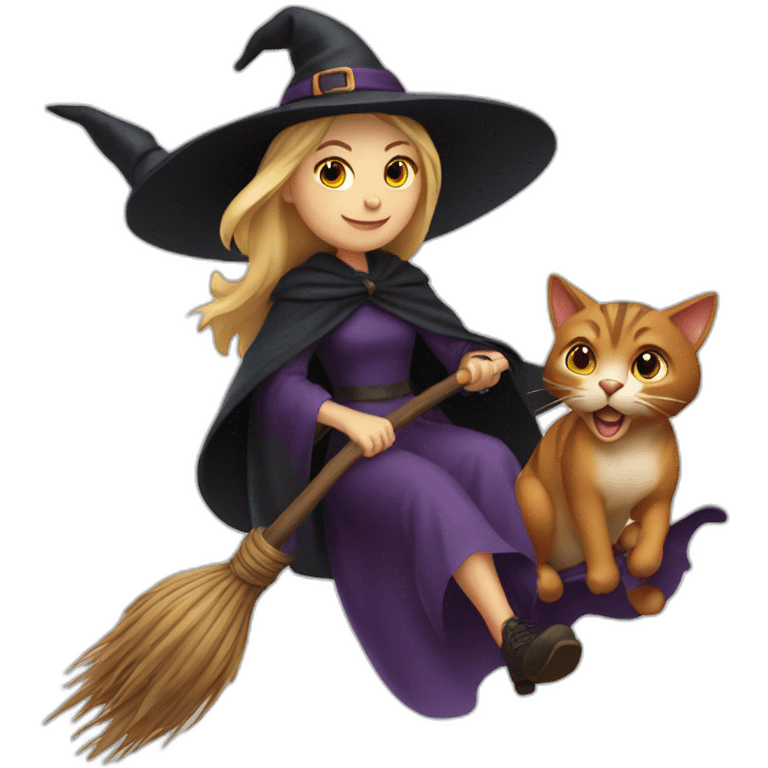 witch with cat riding a broom  emoji