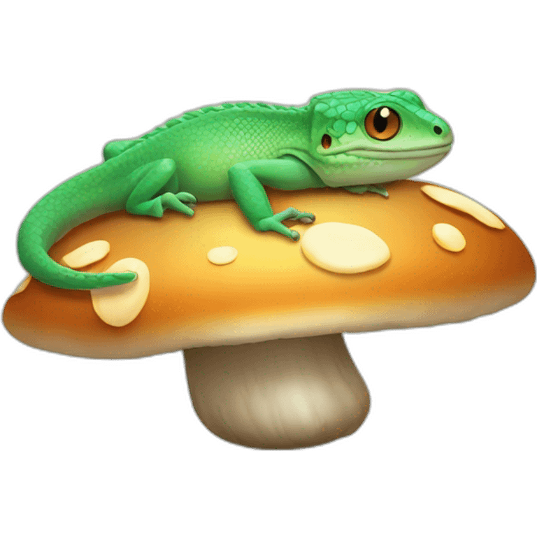 Lizard sleeping on mushroom emoji