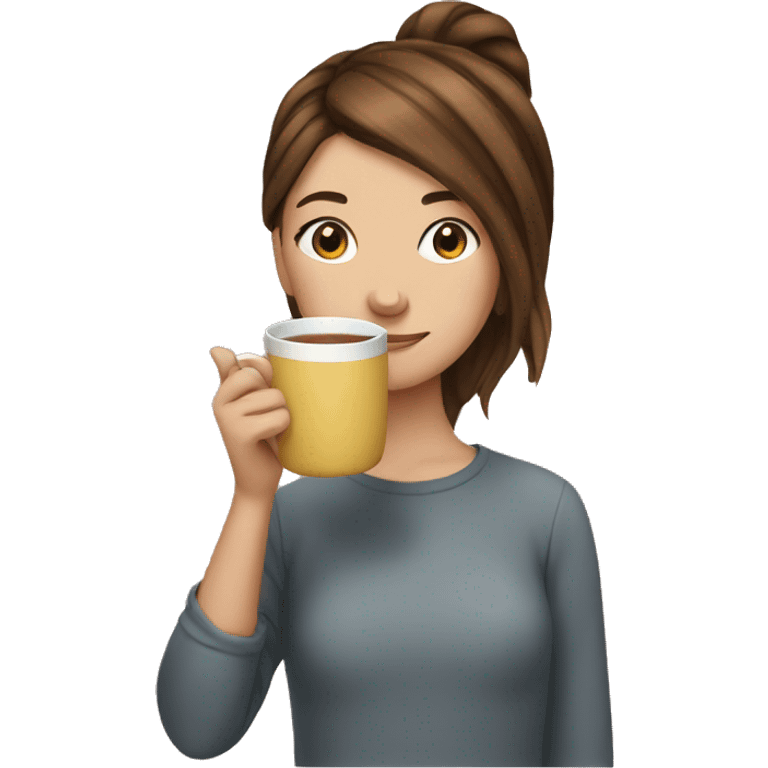 Girl with brwon hair sipping tea emoji