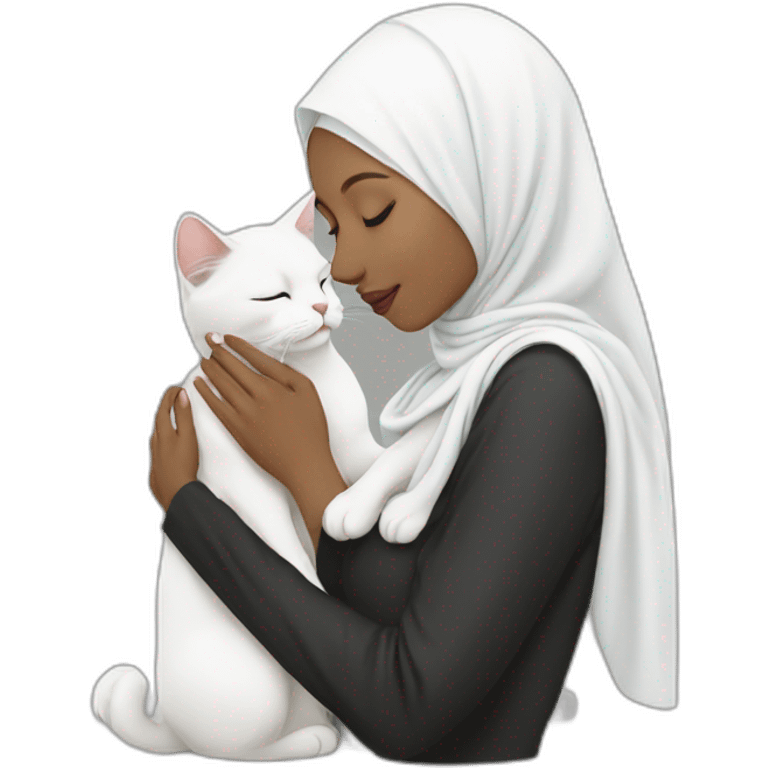 Hijab women kissing white cat emoji