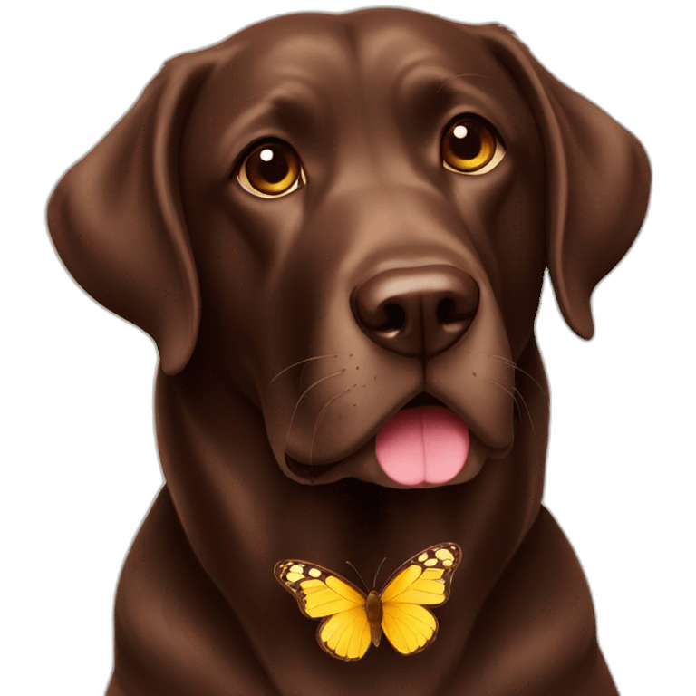 Chocolate labradador with butterfly emoji