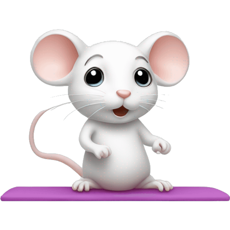 Cute white mouse doing pilates emoji