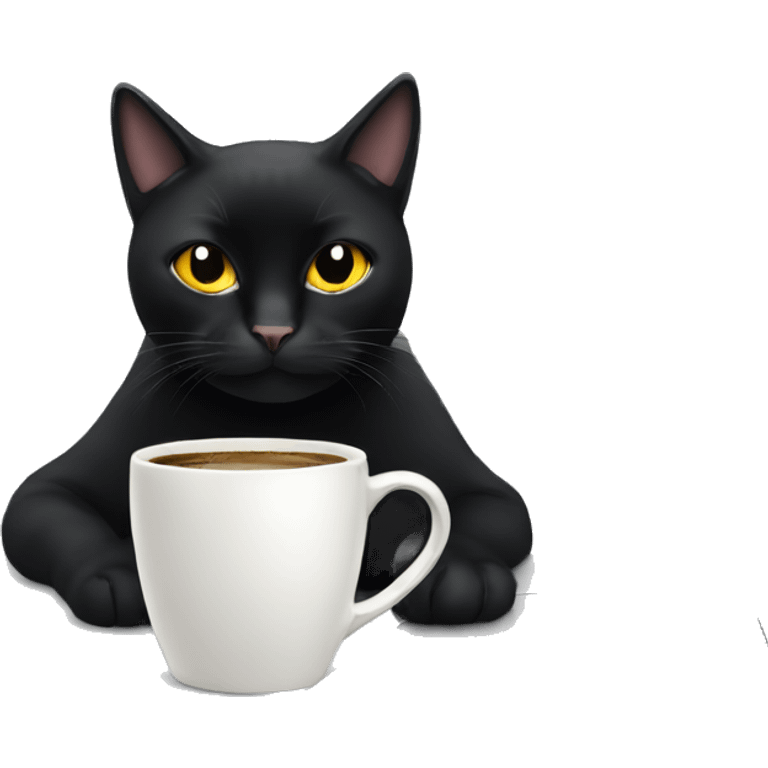 black cat coding in computer drinking coffee emoji