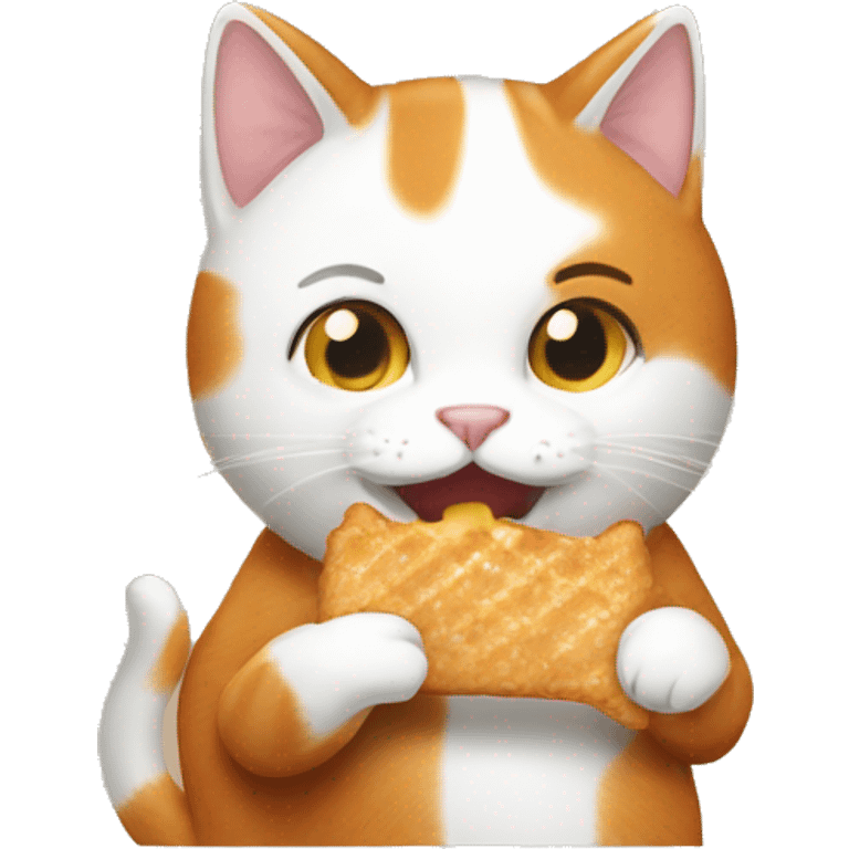 Ginger and white cat eating treats emoji