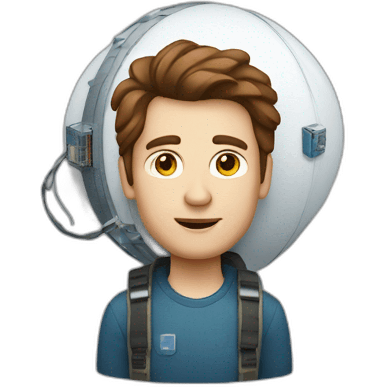 Tall white man with brown hair carrying a small satellite emoji