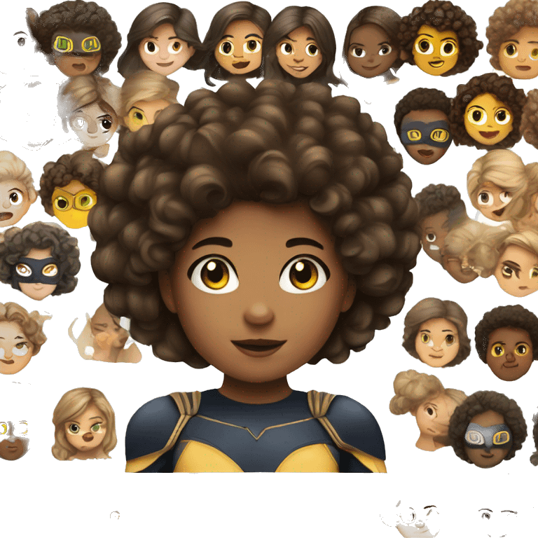 superhero, child, girl, afro brown hair, brown eyes, Hispanic, freckles  emoji