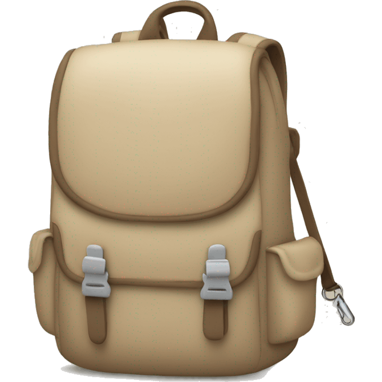 beige backpack with keychain emoji