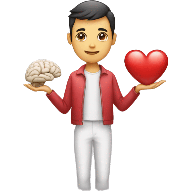 an equilibrist holding a brain and a heart emoji