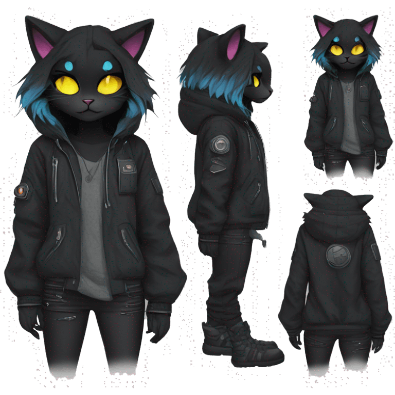 Edgy Shy Anthro cool pretty colorful dark cat-fursona techwear emoji