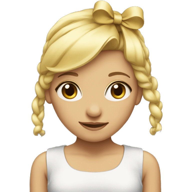 blonde girl standing backwards with a bow on her head emoji