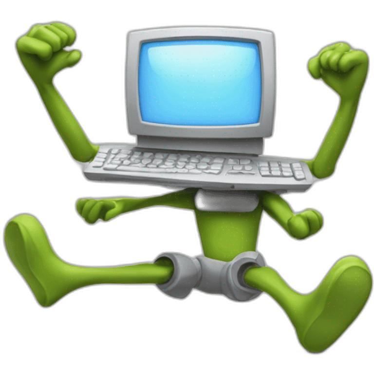 Anthropomorphic computer with arms and legs doing something random emoji