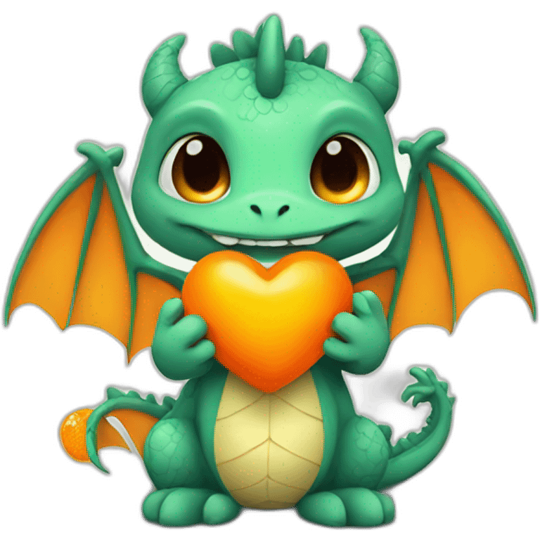 Cute dragon holding a orange heart emoji