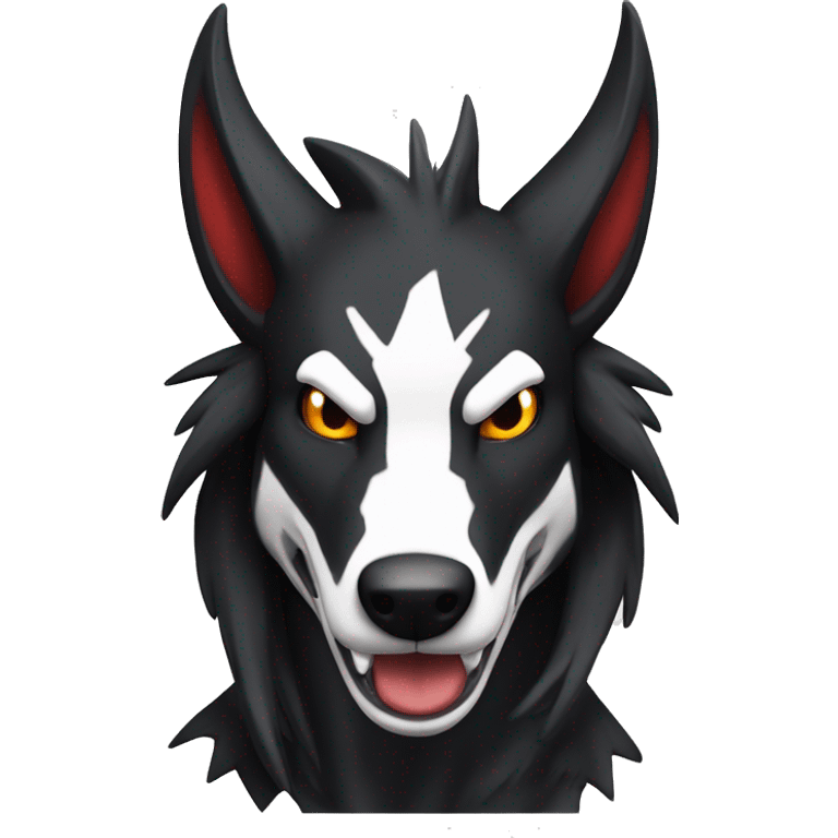 Black Cool Edgy Sergal-Houndoom-Fakémon  with White and Red Edgy markings emoji