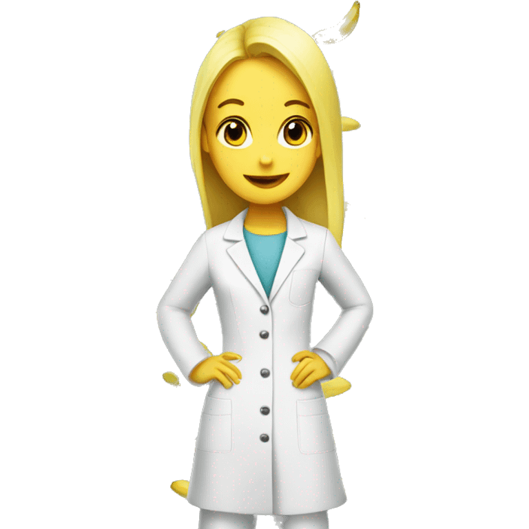 Lab coat girl in a banana emoji