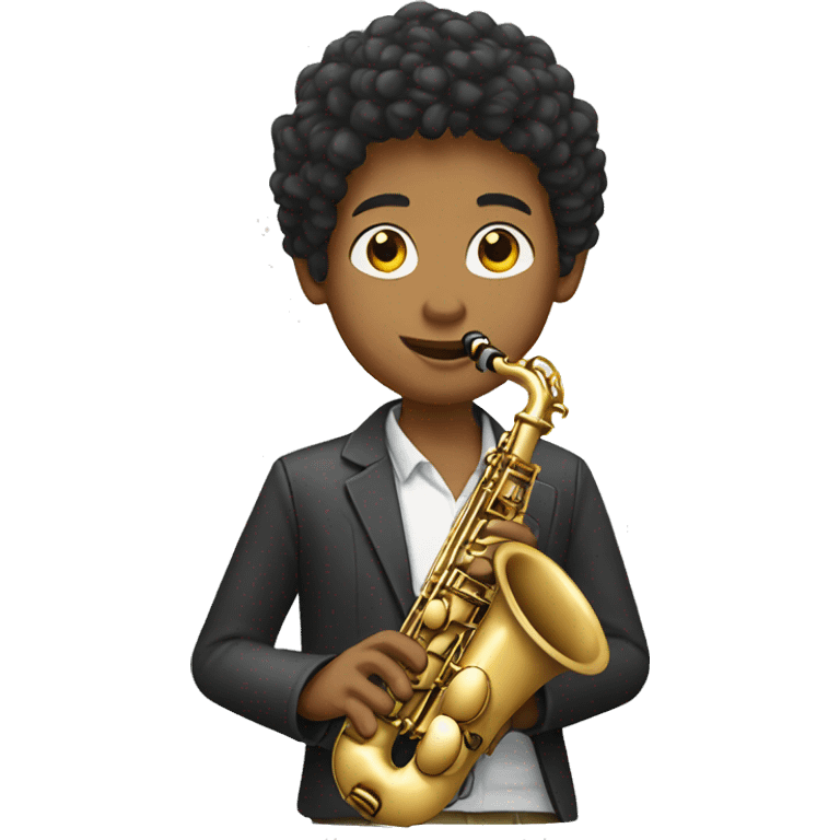 White teenager with sort beown hair playing the alto saxophone emoji