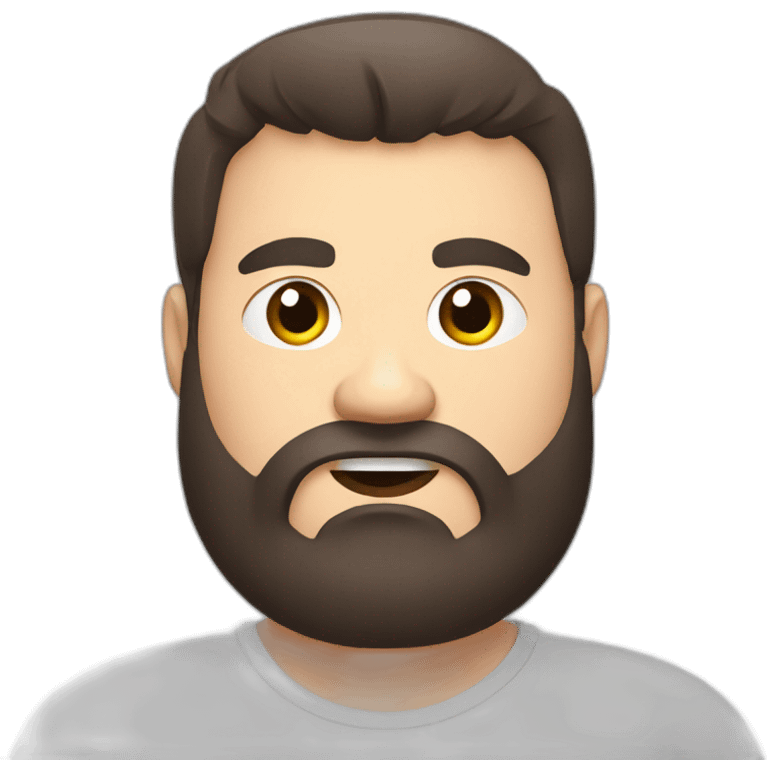 Angry brunette bearded overweight male, height. extending his hand emoji