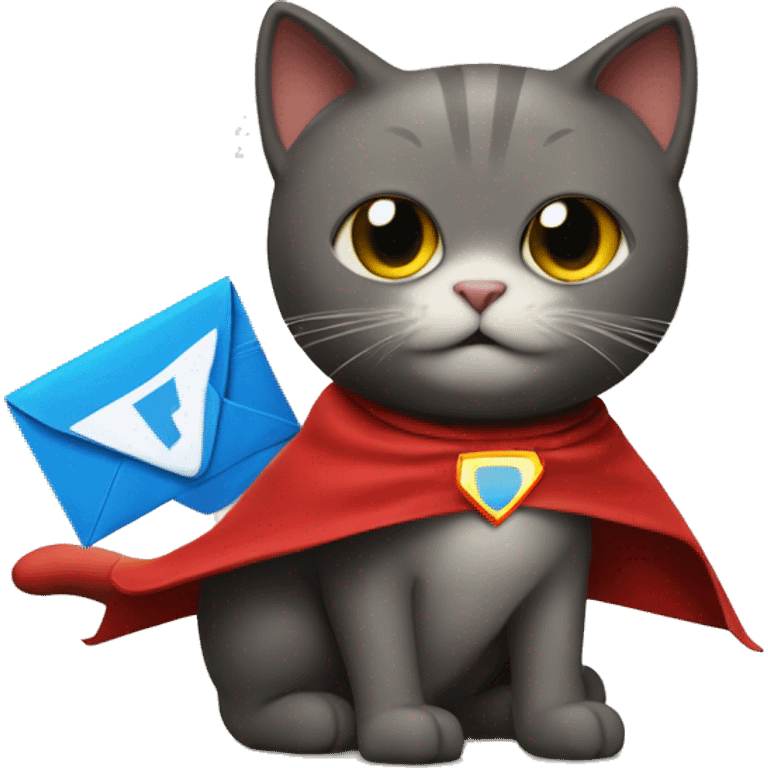 cat wearing a superhero cape with a mail logo  emoji