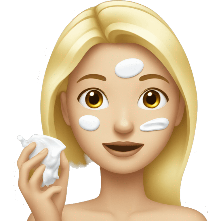 blonde girl applying cream on her face emoji