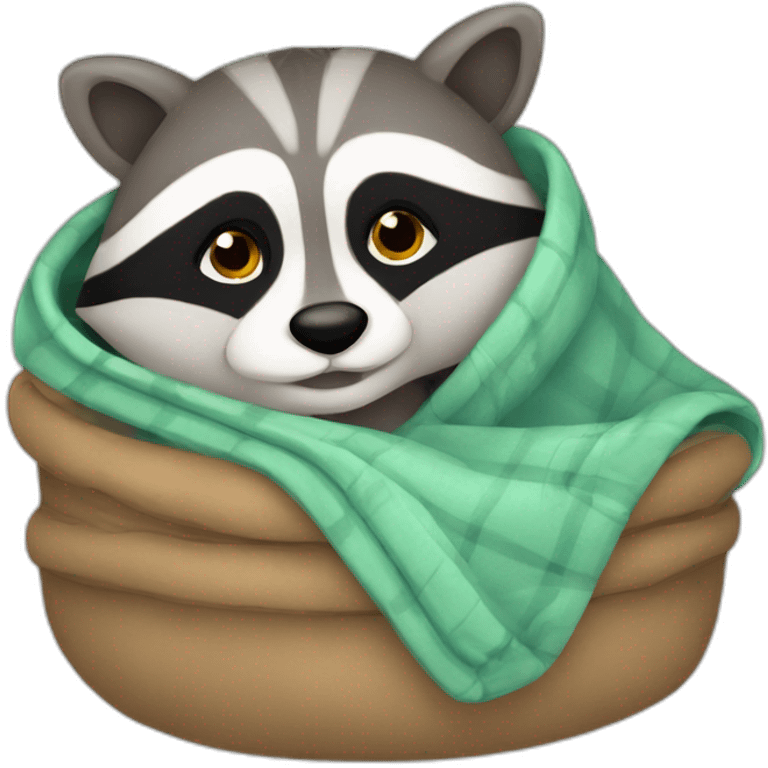 Sleepy raccoon with a blanket emoji