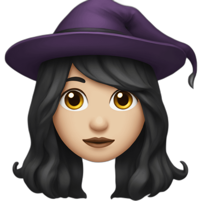 cute witch with long dark brow hair and hat emoji