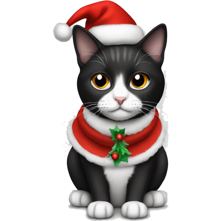 Black and white cat with Christmas outfit emoji