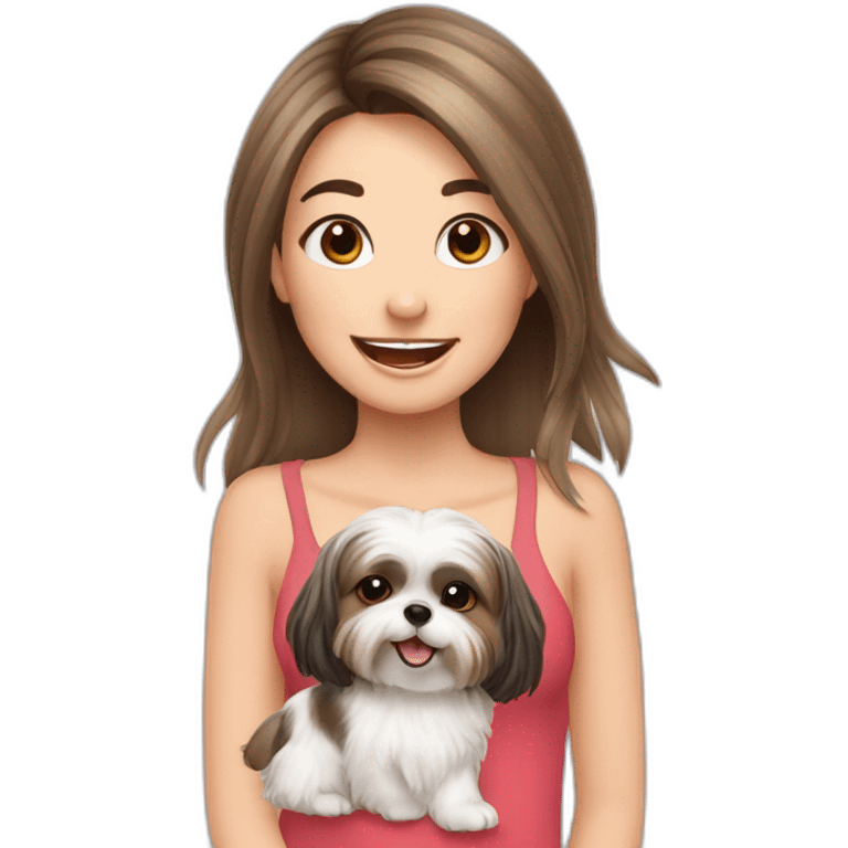 happy girl longer hair carrying happy Shih Tzu emoji