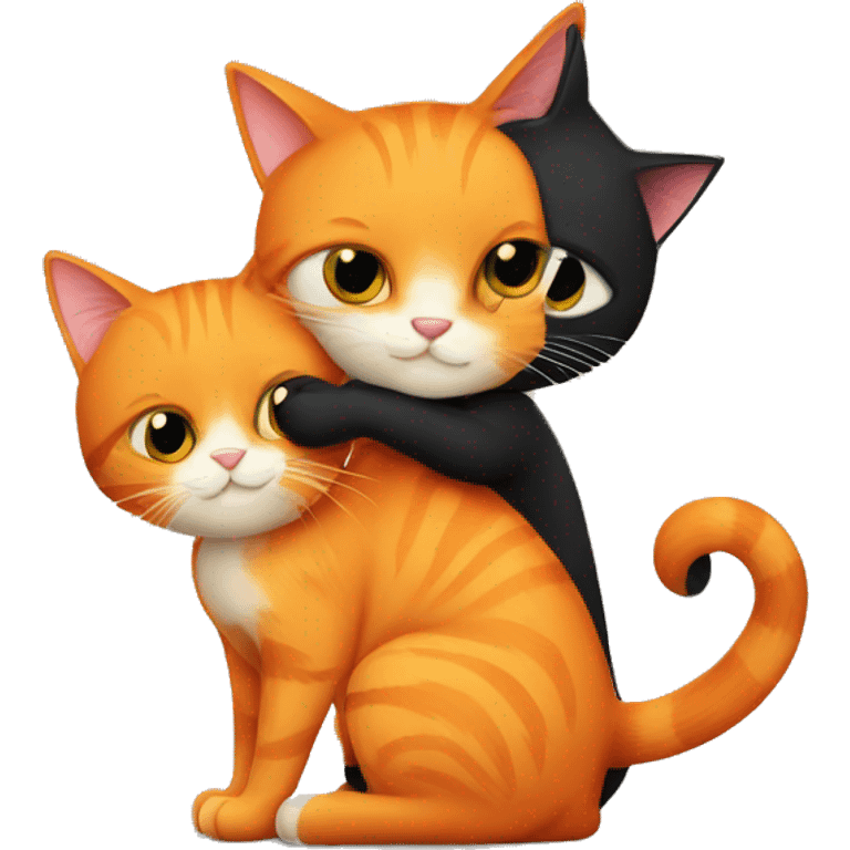 Orange cat and black cat hugging  emoji