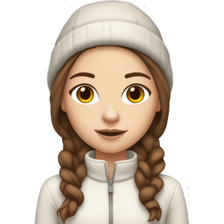 white girl with brown hair wearing a white and brown winter outfit emoji